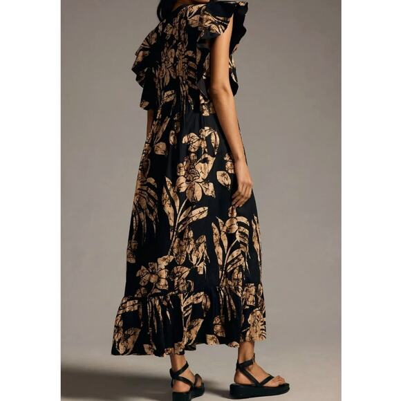 Anthropologie Maeve Black Flutter Sleeve Maeve Cassandra Maxi Dress XS - Picture 3 of 12